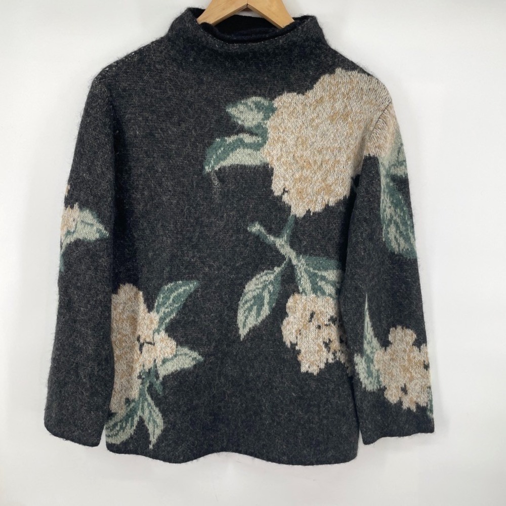 Vince Brushed Floral Alpaca-Wool-Blend‎ Funnel Neck Sweater Women's Sz XS